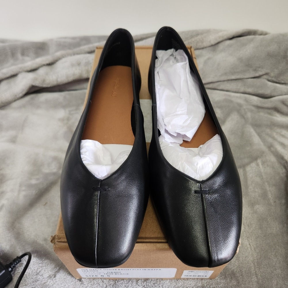 Madewell 8.5 True Black Greta Glove Nappa Leather Ballet Flats NWB